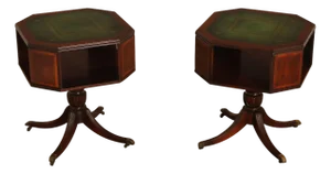 1940's Vintage Pair of Regency Style Mahogany Green Leather Top Pedestal Side Tables