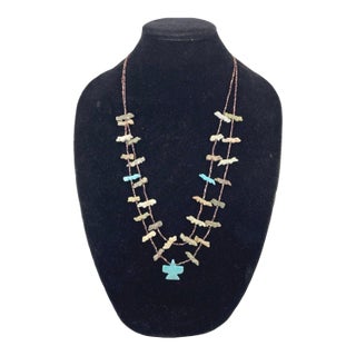 Native American Pueblo Fetish Necklace With Turquoise Thunderbird Pendant For Sale