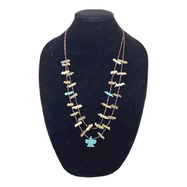Native American Pueblo Fetish Necklace With Turquoise Thunderbird Pendant For Sale