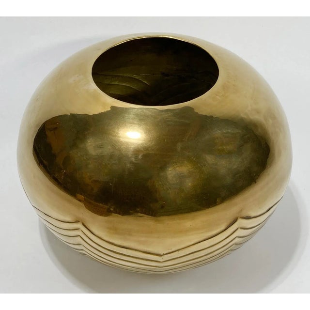 Late 20th Century Vintage Postmodern Style Round Etched Brass Planter or Vase For Sale - Image 5 of 7