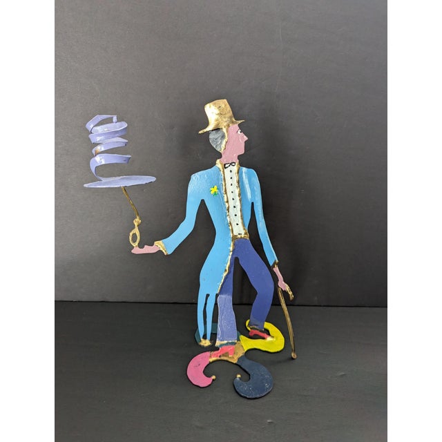 Modern Piper Strong Whimsical Hand Painted Metal Sculptural Man Woman Candle Holders For Sale - Image 3 of 10