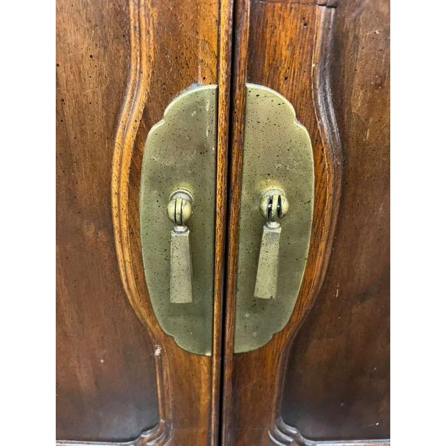 Mid-Century Modern American of Martinsville Unique Buffet / Console, Brass Handles and Fold Down Sides and Hidden Ice Bucket For Sale - Image 10 of 13