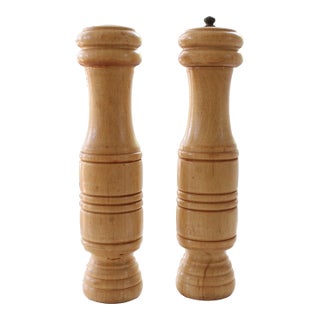 Mid-Century Hand Turned Wood Pepper Mill & Shaker For Sale