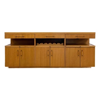 Stanley Buffet Credenza With Wine Rack and Lighted Bar MCM Entertainment Console For Sale