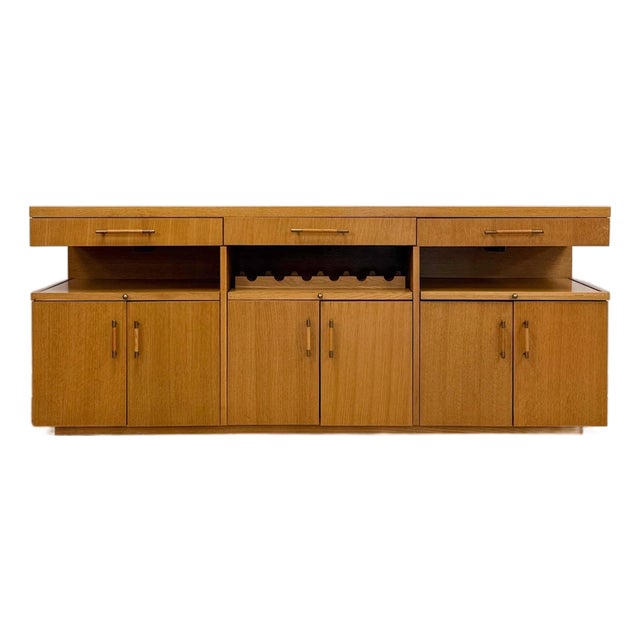 Stanley Buffet Credenza With Wine Rack and Lighted Bar MCM Entertainment Console For Sale