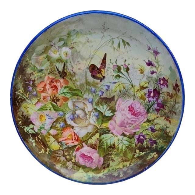 Large 19th Century French Faience Roses Platter Creil & Montereau For Sale