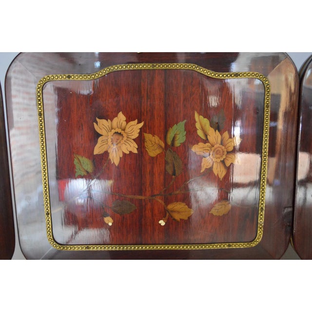 Neoclassical Style 4-Panel Folding Screen in Inlaid Mahogany, France, 1970s For Sale - Image 4 of 14