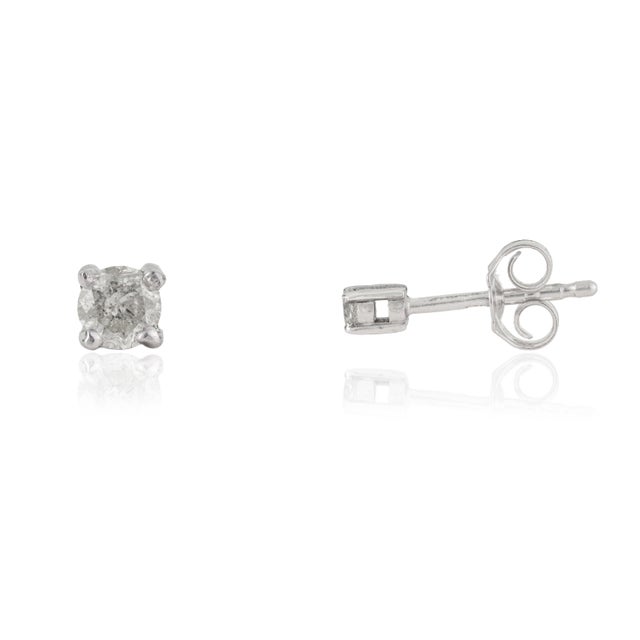 Contemporary Minimalist 0.12 Ct Genuine Round Diamond Solitaire Everyday Studs in Solid Silver 2 Pieces For Sale - Image 3 of 12