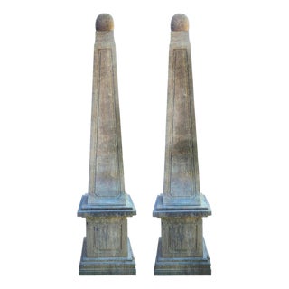 Large Sandstone Pyramids with Sphere and Base, 1890s, Set of 2 For Sale