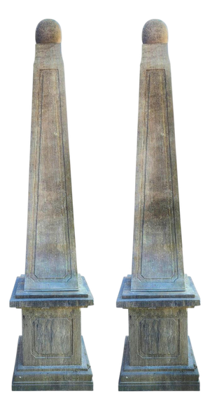 Large Sandstone Pyramids with Sphere and Base, 1890s, Set of 2