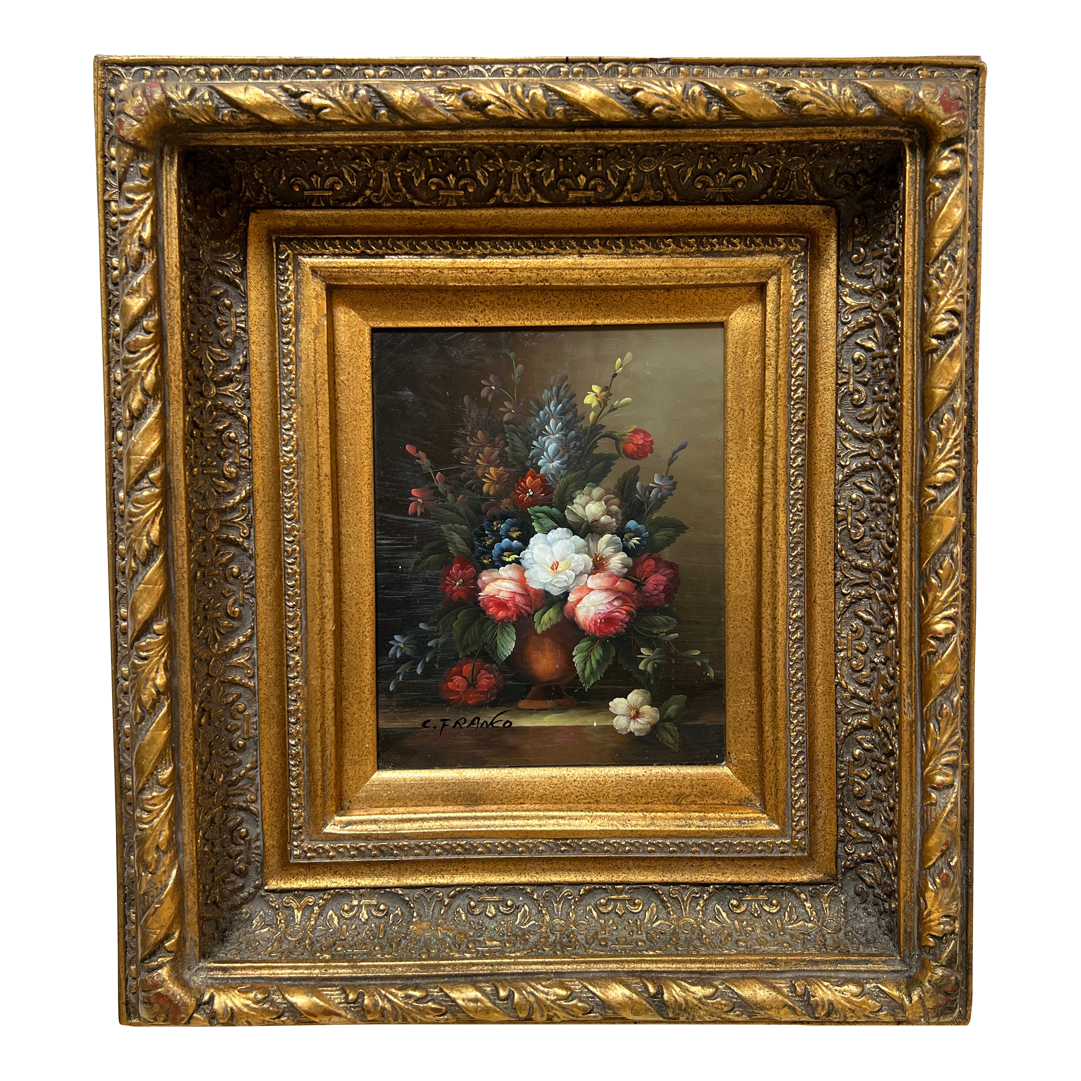 C. Franco Still Life With Flowers Painting + Gilt Frame - image 0