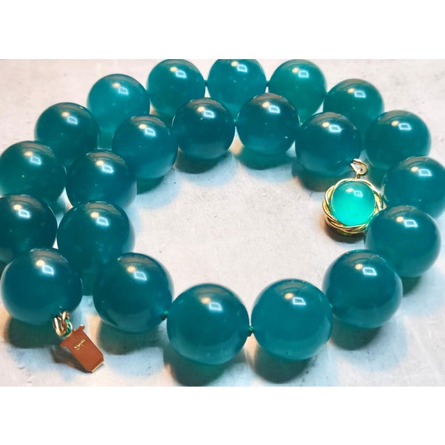 Contemporary Mozambique Amazonite Beaded Necklace With Gold Plated Amazonite Clasp For Sale - Image 3 of 11
