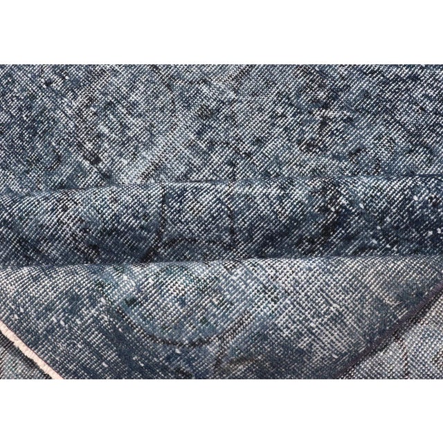 Mid 20th Century Vintage Overdyed Turkish Oushak Rug With Floral Design in Charcoal and Blues For Sale - Image 12 of 13