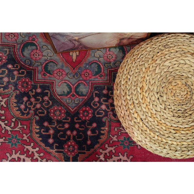 1970s Vintage Persian Handmade Wool 9x12 Red Area Rug For Sale - Image 4 of 11