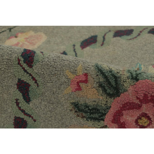1920s Antique Hooked Rug With Floral Medallions in Soft Sage Green - Rug & Kilim For Sale - Image 5 of 7