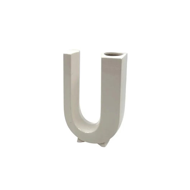 Space Age White U Letter Shaped Ceramic Solifleur Vase by Marcel Radureau, 1970 For Sale - Image 11 of 11