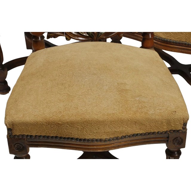 Late 20th Century Spanish Revival, Carved, Polychrome, Cornucopia 54.5”, Dining Chairs, Set of Six! For Sale In Austin - Image 6 of 6