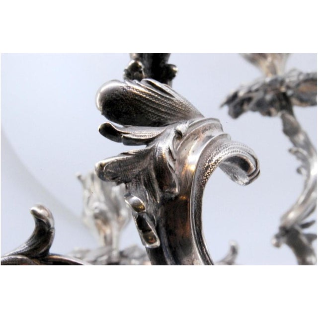 Silver 3-Branched Candelabras with Candle Tulips and Cut-Out Bases, Set of 2 For Sale - Image 6 of 10