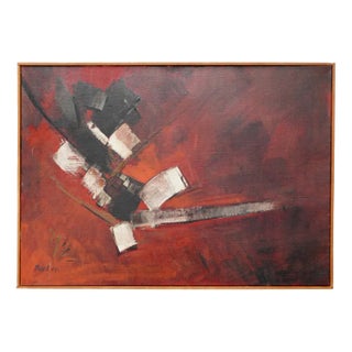 Maurice Boel, Red Abstract Composition, Belgium, 1964, Oil on Canvas For Sale