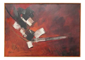 Maurice Boel, Red Abstract Composition, Belgium, 1964, Oil on Canvas