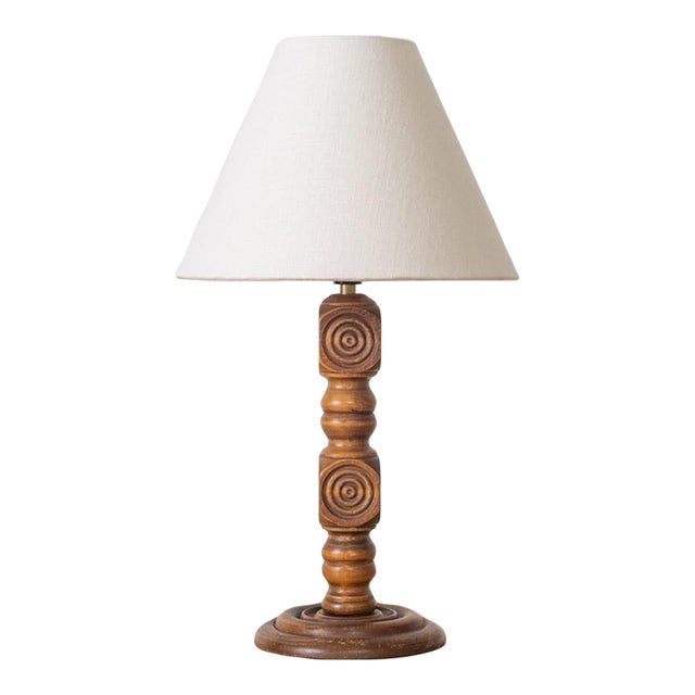 French Carved Wood Table Lamp by Charles Dudouyt For Sale