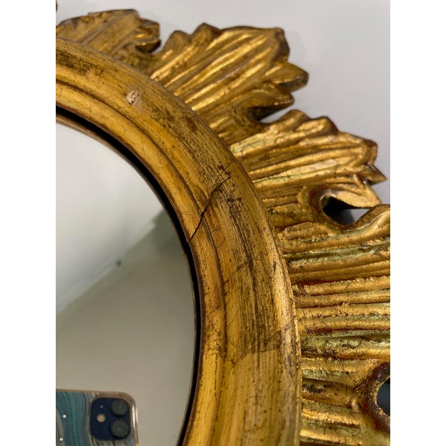 Wood Vintage French Style Giltwood Sunburst Wall Mirror For Sale - Image 7 of 15