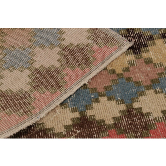 Beige Vintage Turkish Distressed Rug With Polychromatic Diamond Patterns - Rug & Kilim For Sale - Image 8 of 8