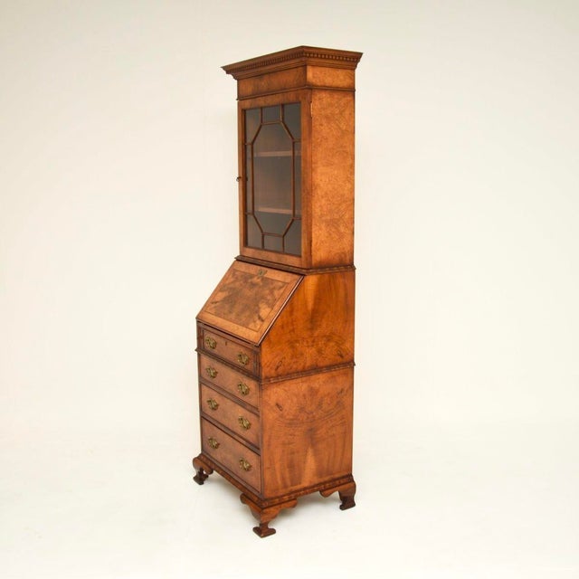 Georgian Style Burr Walnut Bureau Bookcase, 1950s For Sale - Image 6 of 12