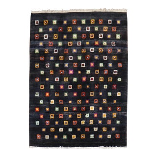 Primitive Turkish Contemporary Box Square Pattern Rug For Sale