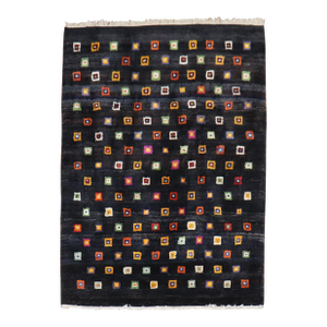 Primitive Turkish Contemporary Box Square Pattern Rug