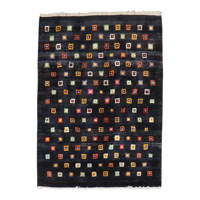 Primitive Turkish Contemporary Box Square Pattern Rug - 5'8" x 7'6" For Sale