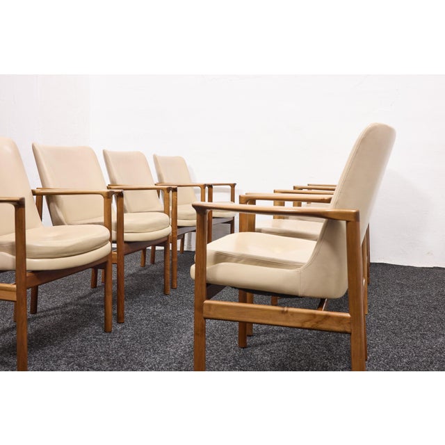 Mid-Century Conference Armchairs in Walnut and Vinyl Leather by Ib Kofod-Larsen, 1963, Set of 8 For Sale - Image 11 of 18