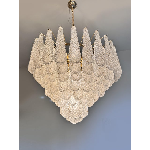 Mid-Century Modern Huge Italian “Conchiglie” Murano Glass Gold Chandelier For Sale - Image 3 of 7