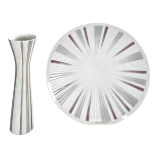 Rosenthal Mid-Century Modern Sunburst Porcelain Plate & Vase Set, Germany (12") For Sale