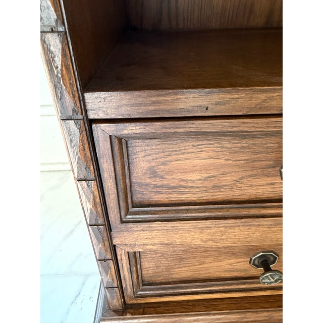 Brown Vintage Romweber Viking Oak Media Console With Rare Brass Horseshoe Inlays For Sale - Image 8 of 9