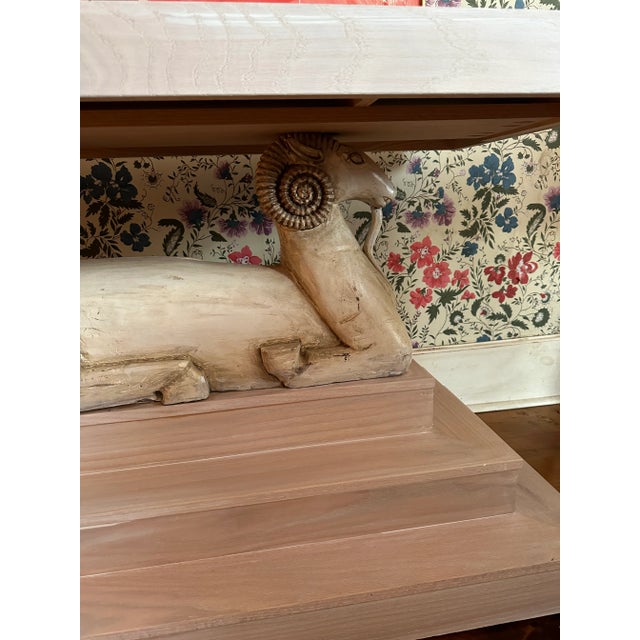1930s 1930’ks Style Three Tier Pickled Oak Ram Console Table With Goats For Sale - Image 5 of 10