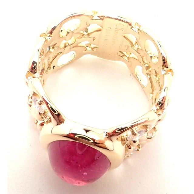 Metal Christian Dior 18k Yellow Gold Diamond Large Pink Tourmaline Band Ring, size 8.75 For Sale - Image 7 of 9