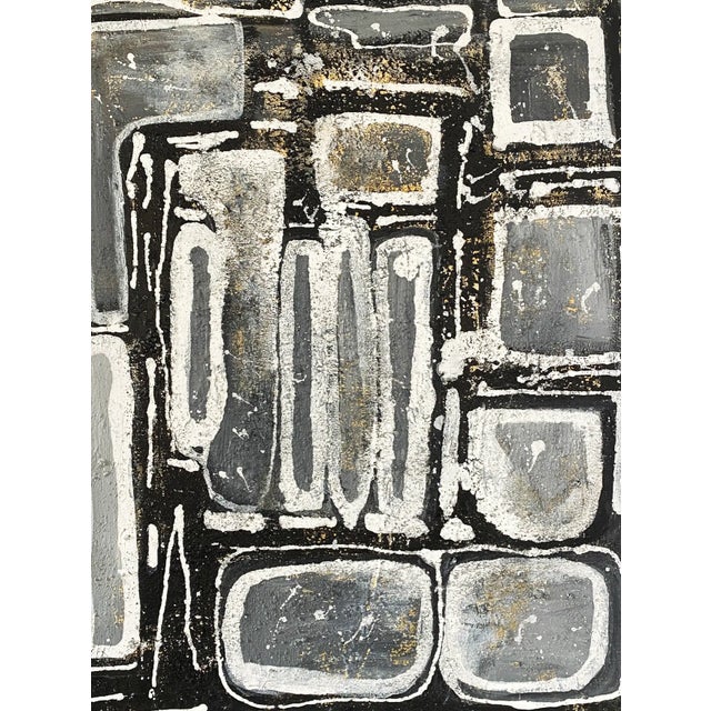 Textile Mix Media on Canvas Black and White Abstract Signed Yjr "Fenêtres" 30.75" H For Sale - Image 7 of 7