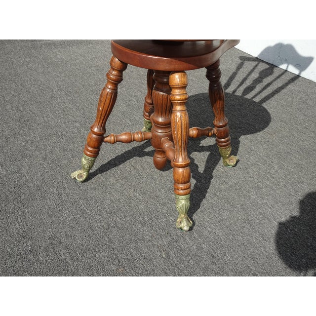 Antique French Country Chair ~ Piano Swivel Stool W Backrest & Cast Iron Feet For Sale - Image 9 of 14