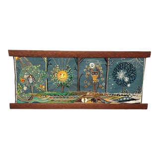 1960s Large Mid Century Crewel Work Wall Hanging For Sale