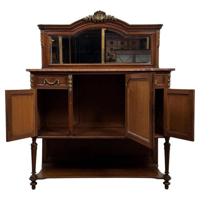 19th Century Antique French Marble-Top Cabinets with Mirrors, Set of 2 For Sale - Image 3 of 17
