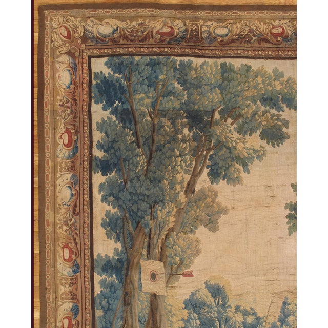 Textile Early 18th Century Brussel Tapestry, Finely Woven, Red, Blue, Green, Silk & Wool For Sale - Image 7 of 15