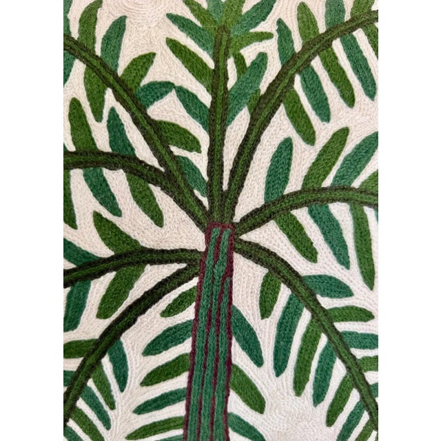 Handmade Kashmiri Crewel Palm Tree Leaf Wool Pillow Cover Global Chic 18 X 18 For Sale - Image 4 of 8