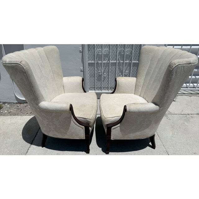 American Large Pair of Shell Shaped Wingback Armchairs For Sale - Image 3 of 7
