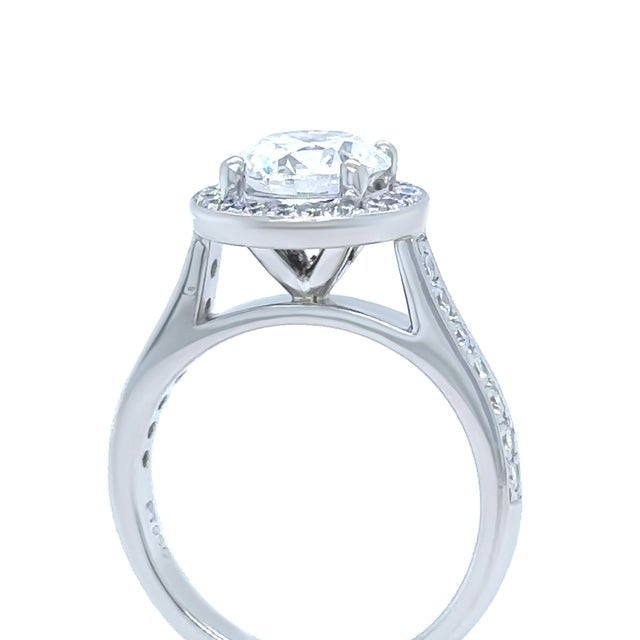 Silver Gia Platinum Round Brilliant Cut Diamond Halo Ring 1.48ct 5.8g, Size 3.75 For Sale - Image 8 of 11