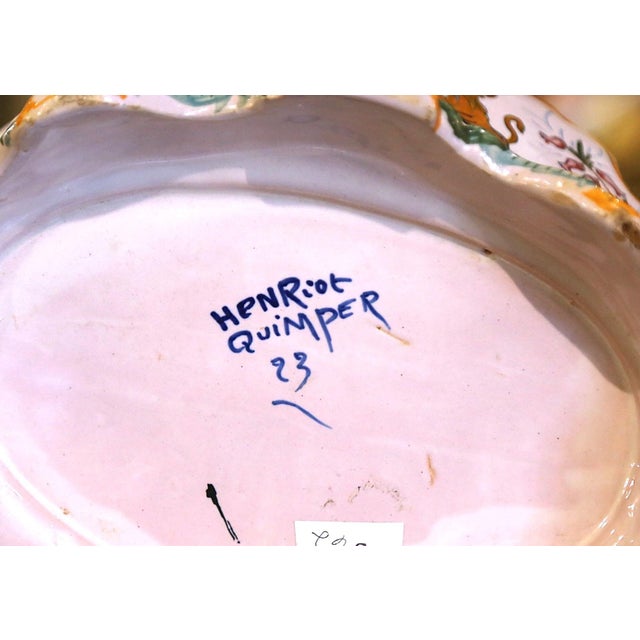 Orange 19th Century French Hand Painted Faience Jardiniere Signed Henriot Quimper For Sale - Image 8 of 8