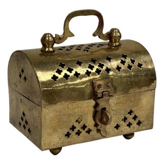 Vintage Domed Brass Cricket Box on Ball Feet For Sale