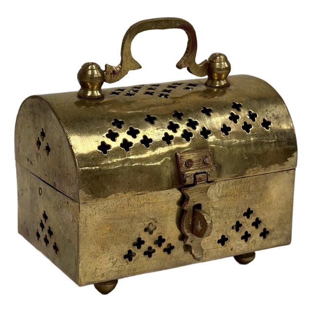 Vintage Domed Brass Cricket Box on Ball Feet For Sale
