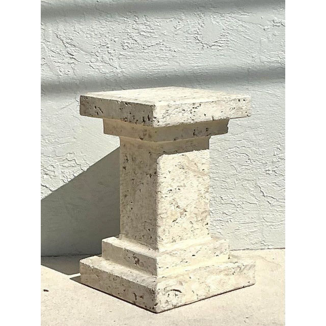Stone Vintage Boho Carved Coquina Pedestal For Sale - Image 7 of 11