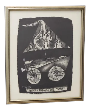 Eduardo Exposito Gonzalez "No to the Machine of the Future" Original Mixed Media 20th C.
